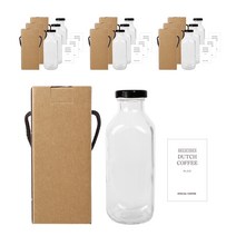 사각밀크티 유리병 500ml + 블랙캡 + 스티커 N3S + 박스 패키지, 10세트