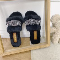 여성용 세련된 체크무늬매듭 트렌디하고 따뜻한 털슬리퍼