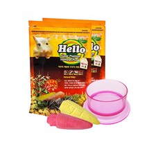 펫스토리 반려동물 HELLO 프리미엄 햄스터 사료 1.1kg x 2p + 먹이그릇(랜덤발송) + 이갈이스톤(랜덤발송) 세트, 1세트