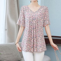 레몬소울 펜스 브이넥 플라워 반팔 블라우스