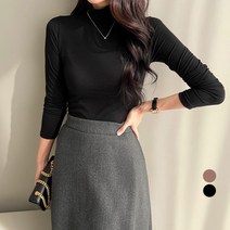 쿨쿠 여성용 베이직 기모 스판 반폴라 티셔츠