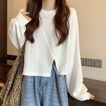 모네타 여성용 심플 사선 크롭 상의