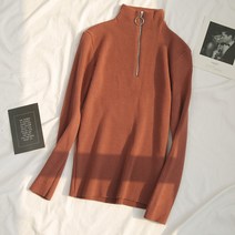 여성용 블랙101 덴즈 라운드 반집업 슬림핏 니트 CH-2318627