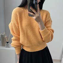 라미르 여성용 도톰 하찌 라운드 하프 크롭 니트 스웨터