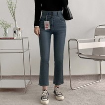 에이와비 여성용 하이밴딩라이크라ykk지퍼 어플 투버튼 세미 부츠컷 팬츠