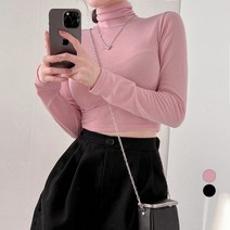 밀키버터 여성용 기모 크롭 폴라 티셔츠