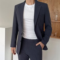 언탭트 남성용 여름 린넨 포켓 쓰리버튼 수트 팬츠 세트