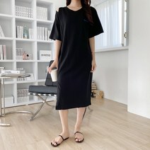 박시 트임 프린팅 반팔 롱 원피스 OPS7761K25