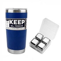 KEEP 대용량 스테인레스 보온보냉 텀블러 + 스테인리스 아이스 큐브 세트, 블루(텀블러), 600ml