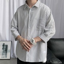솔레일 남성용 데일리 스트라이프 루즈핏 7부소매 셔츠
