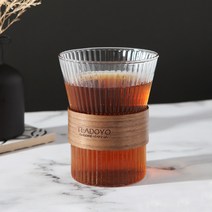세븐키친 내열유리 우드홀더 노블컵 345ml, 투명 + 다크브라운, 1개