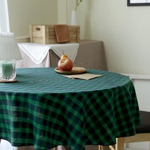 그리너리 체크 원형 테이블 커버, 그린 네이비 체크, 지름 150cm