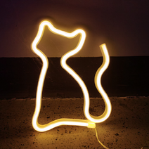 새로그린 고양이 USB 건전지 LED 네온사인, 옐로우