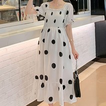 스퀘어넥 샤랄라 왕도트 반소매 임산부 원피스