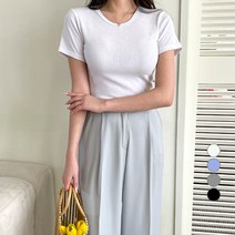 베러스윗 여성용 무지 골지 반팔 티셔츠