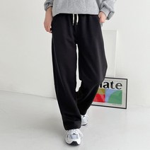 플랜데이 여성용 베이직 기모 무지 밴딩 와이드 통바지