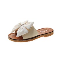 여성용 진주 한알 톡 청순한 리본 플랫 슬리퍼