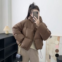 엘쏘 여성용 크롭 스트링 헤비 다운 후드 점퍼