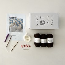 뜨개사계절 초보자용 DIY 대바늘 뜨개질키트, 1세트, 브라운(실), 크림화이트(앙고라실)
