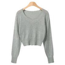 레몬소울 여성용 레빠 크롭 브이넥 부클 니트티
