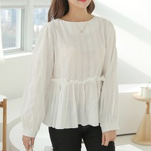 빼빼 여성용 데일리 라운드넥 프릴러플 블라우스