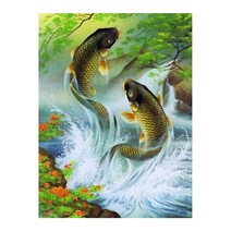 케이엠엘리 액자형 3D 원형큐빅 보석십자수 DIY 키트 40 x 50 cm, 높이오르는 잉어, 1세트