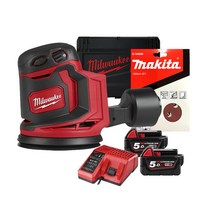 밀워키 18V 원형 충전샌딩기 샌더 세트 125mm M18 BOS125-502X + 마끼다 샌딩페이퍼 180방 10p, 1세트