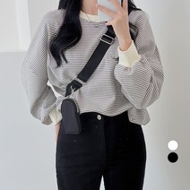 밀키버터 여성용 심플 스트라이프 맨투맨