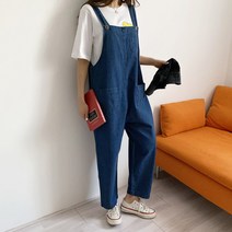 라라온 라이켓 데님 포켓 멜빵바지