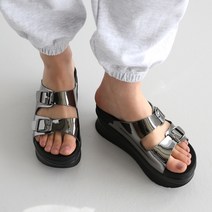 단골언니 여성용 퐁퐁 버클 스트랩 통굽 쿠션 슬리퍼
