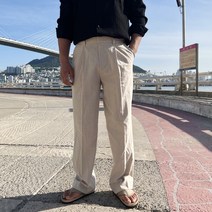 머시따 남성용 린넨 데일리 투턱 포인트 세미와이드 슬랙스