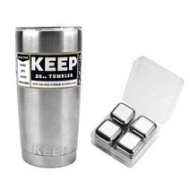 KEEP 대용량 스테인레스 보온보냉 텀블러 + 스테인리스 아이스 큐브 세트, 실버(텀블러), 600ml