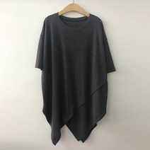 티탁 여성용 빅사이즈 데일리 루즈핏 라운드넥 무지 절개 트임 핀턱 유니크한 핀턱 더블유 반팔티