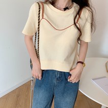 여성용 MA 심플 라운드 물결 반팔 티셔츠