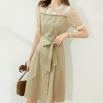 여성용 허리 스트링 단추 포인트 원피스