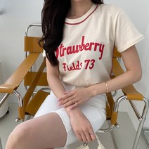 여성용 린다샵 레터링 라운드 반팔 티셔츠 T9119K23