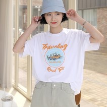 빼빼 여성용 로드트립 프린팅 반팔 티셔츠