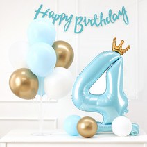 조이파티 풍선스탠드 + 생일가랜드 + 숫자풍선 생일세트 4, 블루, 1세트