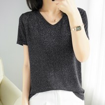 언헤브 여성용 브이넥 블링블링 반소매 티셔츠