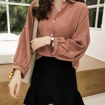 셀레네 여성용 슬리브 격자포인트 블라우스