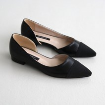 단골언니 여성용 폴리샤 스틸레토 사이드 오픈 콤비 플랫슈즈