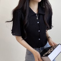 데일리 젤리 카라 크롭 반팔 블라우스