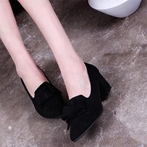 나비 리본 뾰족한 플란넬 미들힐 구두