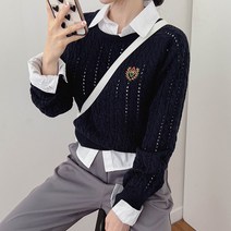 아이엠베스트 여성용 프레피 와펜 꽈배기 니트