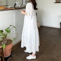 오키 여성 빅사이즈 마리 레이스 펀칭 원피스