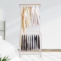 홈앤미 이동식 바지걸이 겸용 2단 옷걸이 행거, 화이트 + 내츄럴우드