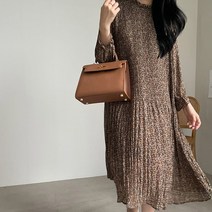 오키 여성용 잔꽃 패턴 링클 프릴 원피스