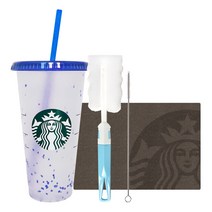 스타벅스 썸머 컨페티 컬러체인징 리유저블 콜드컵 + 세척솔 선물세트, 다크블루(콜드컵), 랜덤발송(세척솔), 710ml