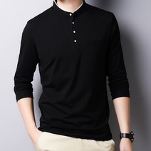 더시럽 남성용 캐주얼 헨리넥 슬림 긴팔티셔츠