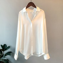 여성용 MA 실크 슬림핏 미시 블라우스